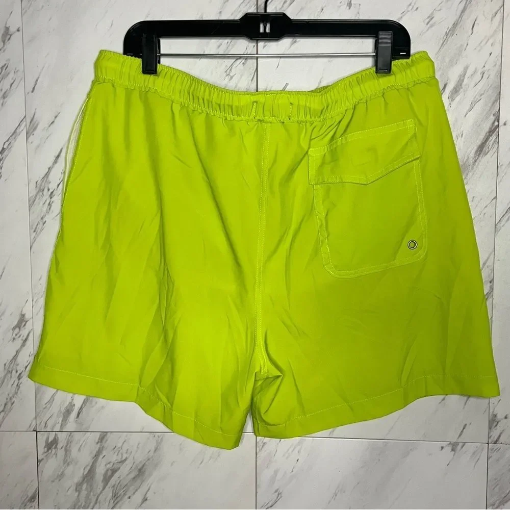 Bundle (2) Fashion Nova Men's Swim Trunks Checkered Past and Solid Green Size XL